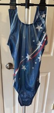Snowflake Designs Sm gymnastics leotard Americana Red White Blue Rhinestones