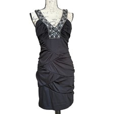 City Triangles SIZE 7 sequin black formal wedding evening ruched dress