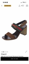 Gucci Horsebit Suede Block Heel Slingback Sandals Signature IT 41