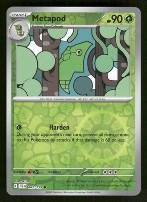 Metapod 002/159 C Journey Together Reverse Holo NM/M Pokemon