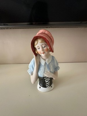 RARE C20th Fasold & Stauch German Porcelain Half Doll Pink Bonnet & Corset 14864