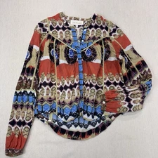 Anthropologie x Love The Label Puff Sleeve Button Down Blouse Multicolor Size S