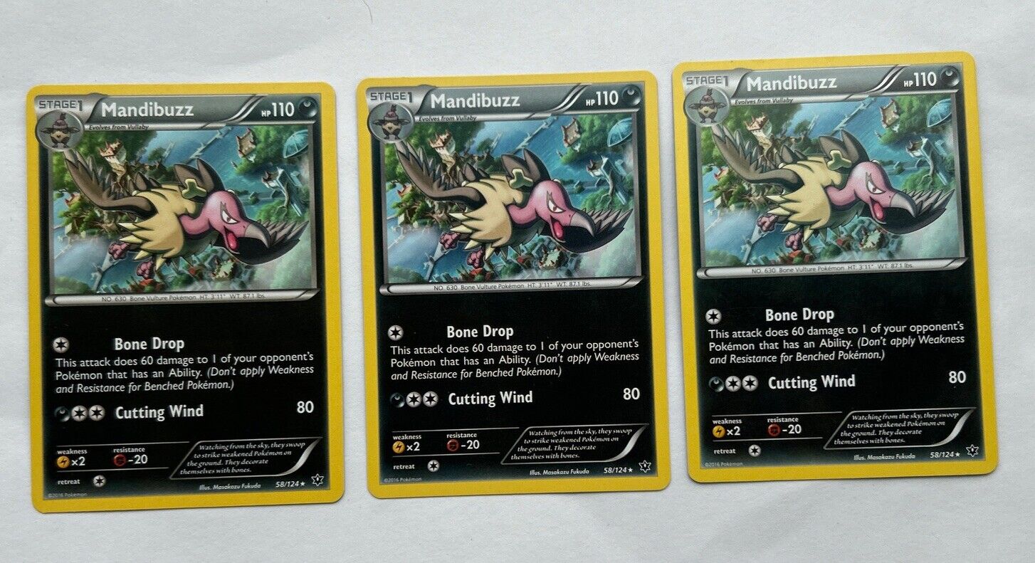 3x Mandibuzz 58/124 Rare - Pokemon XY Fates Collide Card NM