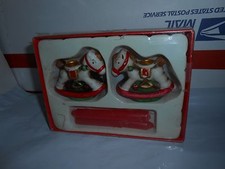 SET 2 VTG CERAMIC CHRISTMAS ROCKING HORSE CANDLE HOLDERS FIGURINES DECORATIONS