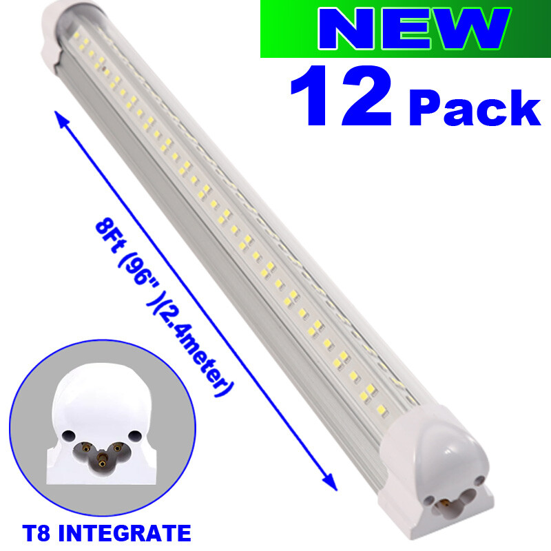 8ft LED SHOP LIGHT V-SHAPE 144W 6500K  LED Tube Light Linkable Ceiling 12PC