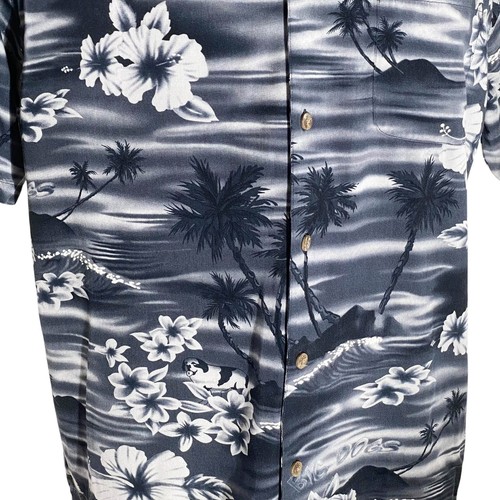 Big Dogs Hawaiian Shirt Large Floral Hibiscus Plumeria Flowers Palms Gray White - Picture 4 of 7