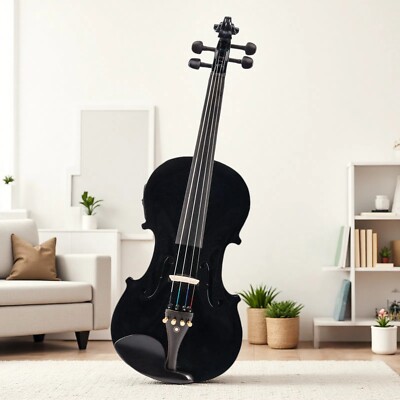 4/4 Full Size Beginner Acoustic Electric Violin Set - EQ Student Tuner Black