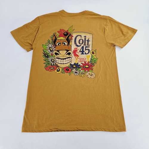 Colt 45 Party Mule Floral Mens MEDIUM M Graphic T-Shirt Mustard Tee NEW - Picture 3 of 9