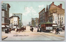 Street View a Busy Corner Utica NY 1917 Rotograph