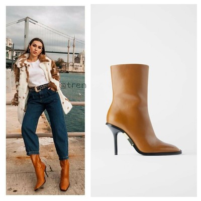 high heel leather boots zara