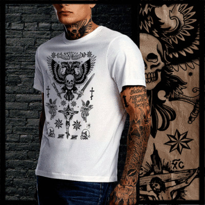 Russian Mob T-Shirt Mafia Prison Star Tattoo Gangster Urban Streetwear Sword Tee