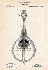 1898 Gibson Mandolin Drawing Mandolinist Gift Ideas Patent Art Print Artwork