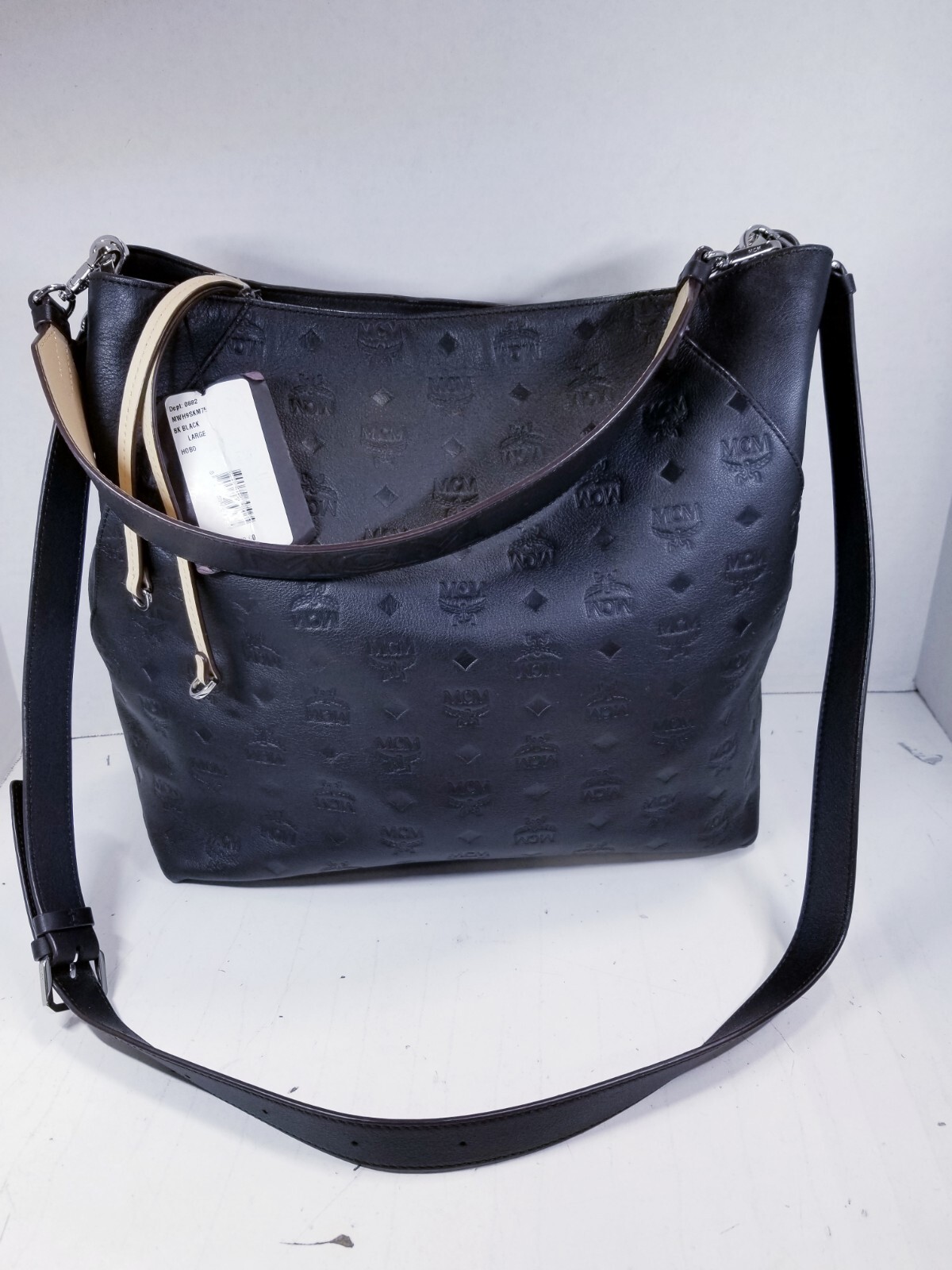 MCM Large Klara Monogram Leather Hobo Bag in Black Gem