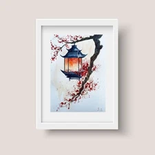 Chinese lantern Original Watercolor Painting 11" *15" Wall Decor Art