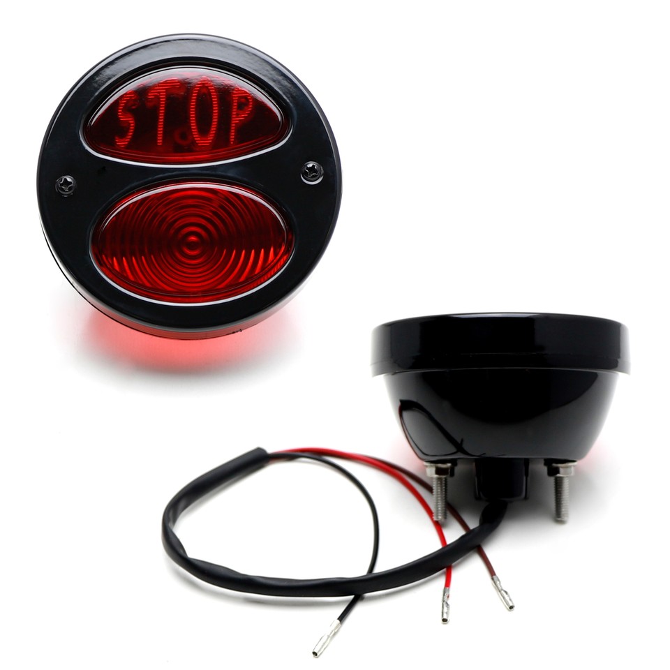 Black Retro Shotgun-Style Tail Brake Light – For Harley, Honda, Chopper, Bobber, Cafe Racer