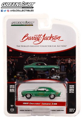 Greenlight Barrett-Jackson 1969 Chevy Camaro Z/28 Rally Green White Stripes 1/64