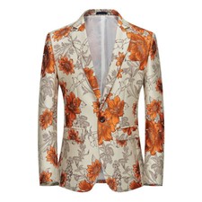 Mens Flower Jacquard Party Blazer Shawl Lapel Prom Dress Jacket Coat Slim Fit Sz