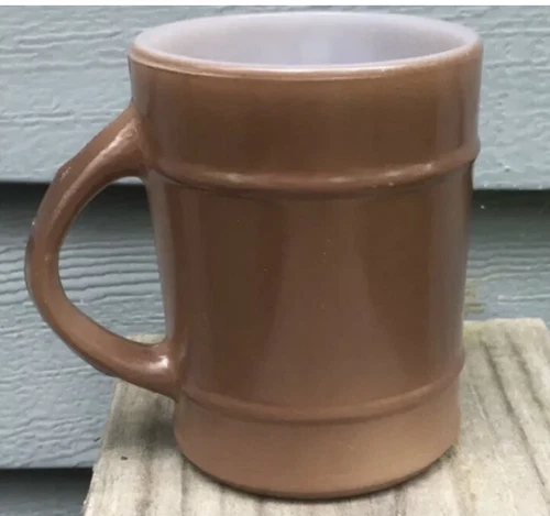 Vintage Anchor Hocking Fire King Oven Proof Brown Barrel Coffee Mug Cup USA