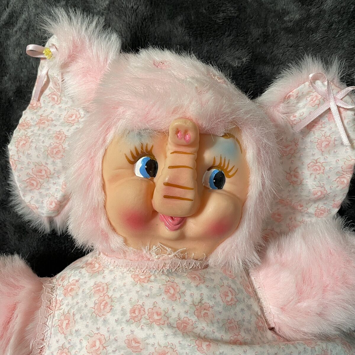 Rubber Face Vintage Plush Toy Elephant Pink Midcentury Rubber Face Vintage Plush Toy Elephant Pink Midcentury
