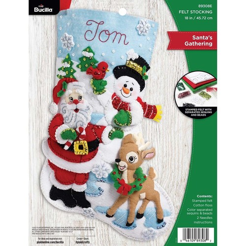 Bucilla, Santa's Gathering, Felt Applique Christmas Stocking, 18