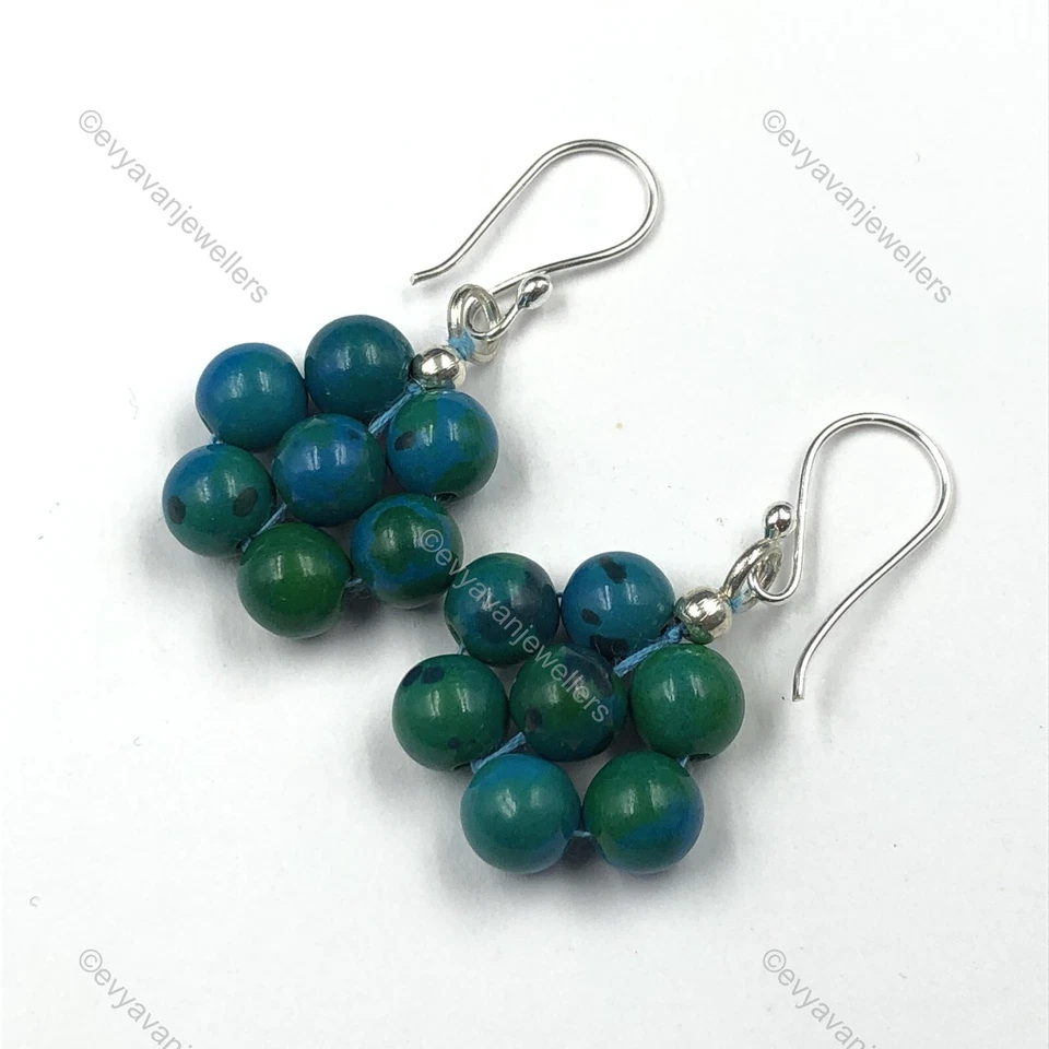 Окрашенные серьги-подвески из стерлингового серебра 925 пробы с драгоценными камнями хризоколлой - Изображение 2 из 4