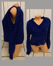 Marled Reunited Sweater Cold Shoulder Slits Womens Long Sleeve Blue V Neck Sz S