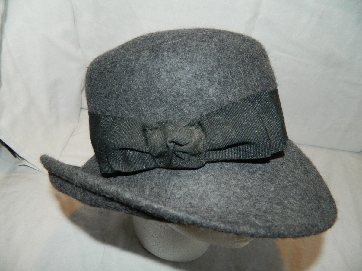 L-24 AMANDA SMITH GREY & BLACK 100% WOOL HAT – ITALY MEDIUM 