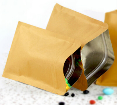 100x Kraft Paper Zipper Bags Wedding Party Favour Lolly Cookie Cake Bags 9x14cm
