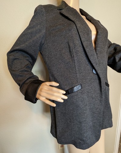 Black Knit Faux Leather Trim Vegan Blazer NEW Jacket Size 10 SUSAN GRAVER - Picture 2 of 6