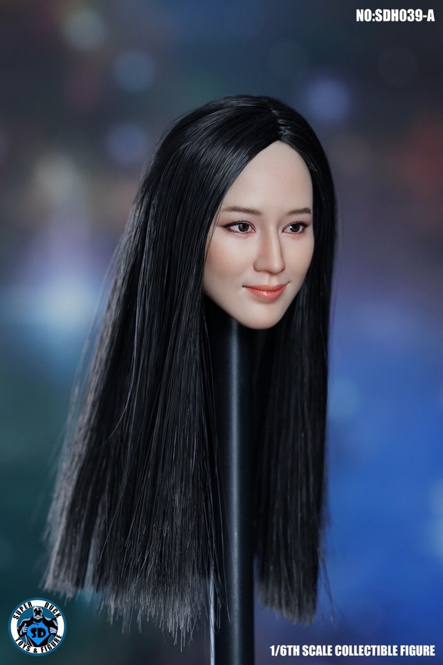 1/6 SDH039A Black Hair Asian Head Sculpture F 12" TB Seamless Pale Body
