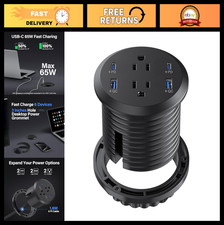Desktop Power Grommet with 65W USB-C Fast Charging, 2 Outlets  4 USB Ports