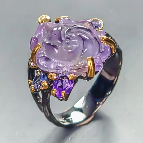 Handmade ring Natural Amethyst Ring 925 Sterling Silver Size 8 /R451788