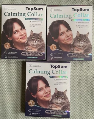 3 TopSum Calming Collar Packs. (12 Collars Total) For Cats.  For Anxiety/Stress - Image 1 of 2