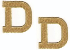 2pc Bright Gold Letter D Iron On Patches 1 7/8" in Alphabet Embroidered