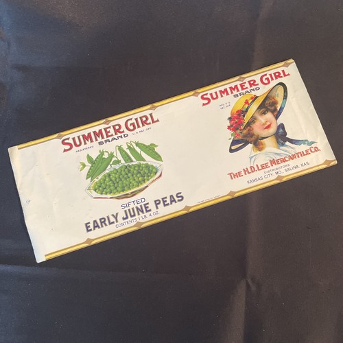 The H. D. Lee Mercantile Co. Summer Girl Peas Can Label, Salina & Kansas City MO