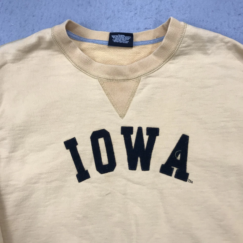 Moletom masculino vintage Iowa Hawkeyes 2XL amarelo algodão tecido pesado anos 90 - Imagem 2 de 4