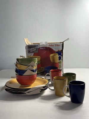 Gibson Home Select Color Vibes 12 Piece Handpainted Stoneware Dinnerware Set NOB