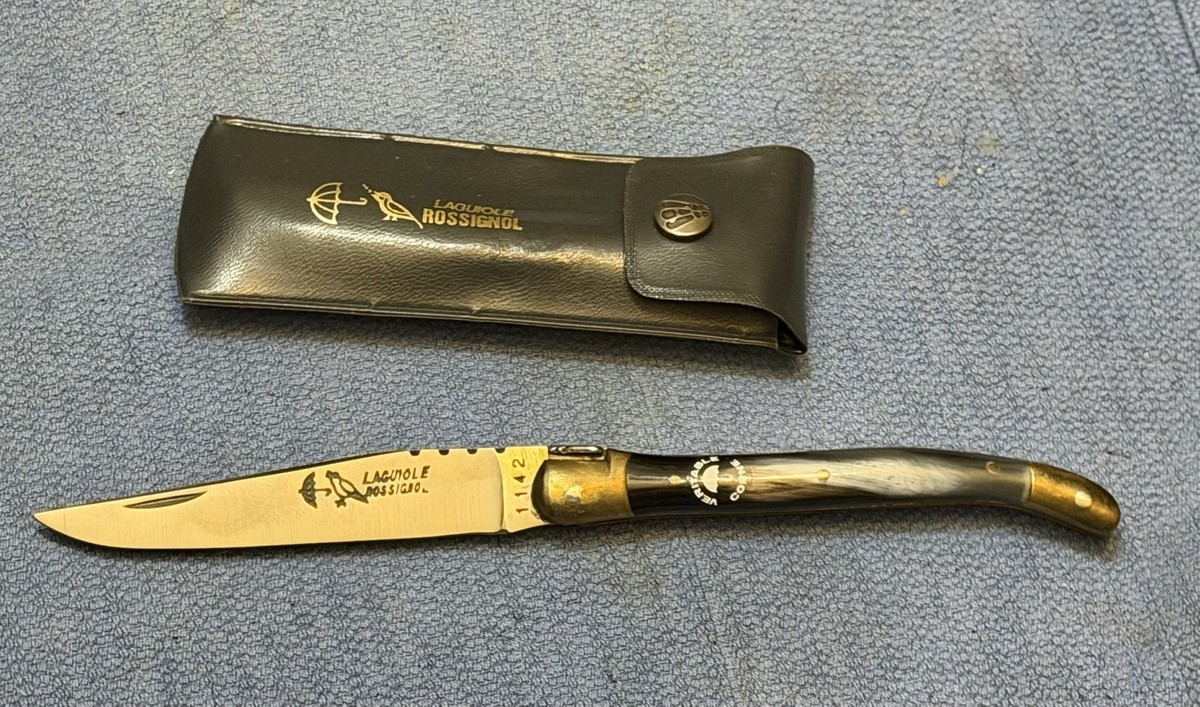 laguiole Rossignol pocket knife. Buffalo Horn And Sheath | eBay