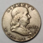 1958 D Franklin Half Dollar, Unc- 90% Silver - 0.3617 Troy Ounces, F-58BK