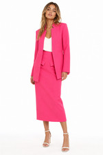 ZARA 2pc Hot Pink Barbiecore Long Blazer Jacket  Midi Pencil Skirt Set M  6/8