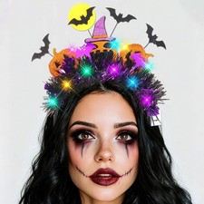 Gothic Light Up Pumpkin Bat Headband LED Halloween Costume Goth Headpiece