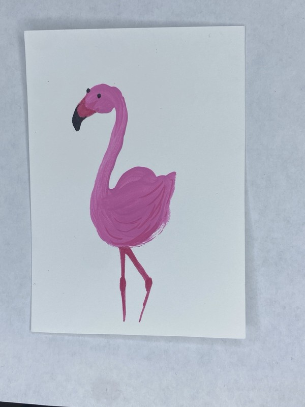 Original ACEO Abstract Acrylic Pink Flamingo Bird Painting 2.5x3.5 Tiny Art