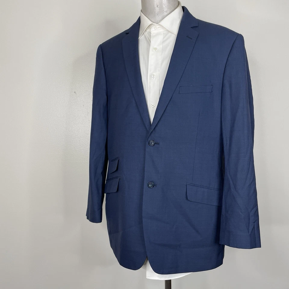 Bachrach 2 Piece Suit Mens 44R 38x29 Blue Solid Wool Double Vented Two Buttons - Image 4 of 4