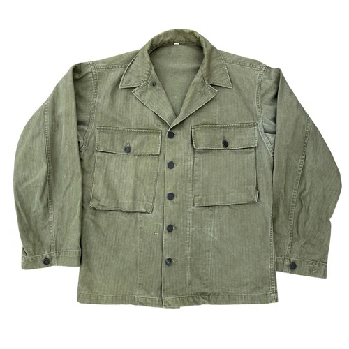 Vtg WW2 Harringbone Twill Military Jacket HBT Shirt Jacket Size 34R M-43 1940’s