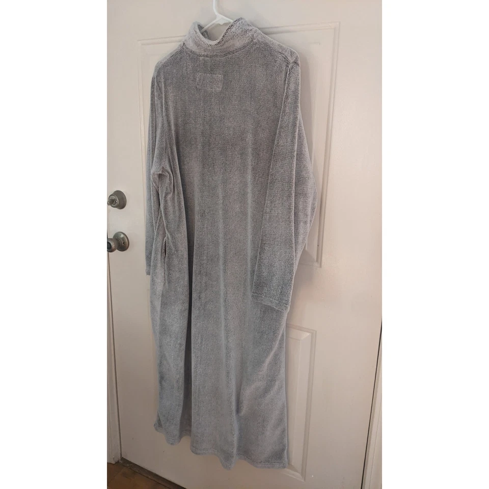 Oscar De La Renta Felpa Cremallera Completa Gris/Marrón Bata Larga con Bolsillos, L/XL Foto 3 de 4