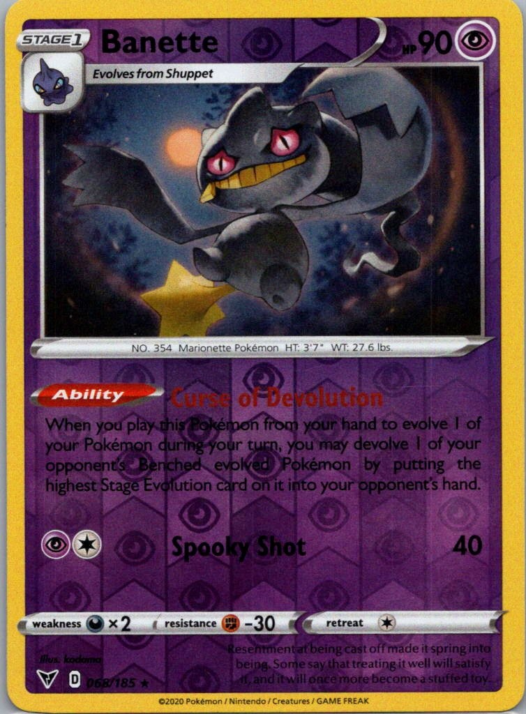 Pokemon TCG Banette 68/185 Vivid Voltage Rev Holo NM
