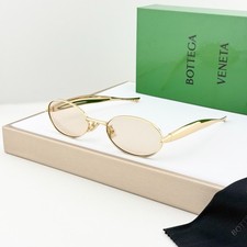 Bottega Veneta BV1386S Sardine Gold Oval Sunglasses Pink Lenses 55-22-135