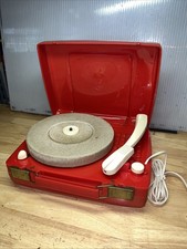 Vintage Emerson Red Portable PhonoRadio Record Player 3 Speed Spins For Repair