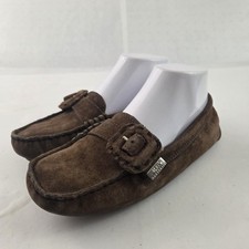 UGG Womens Moccasin Loafers Size 6 Brown Suede Shearling Slip On Read
