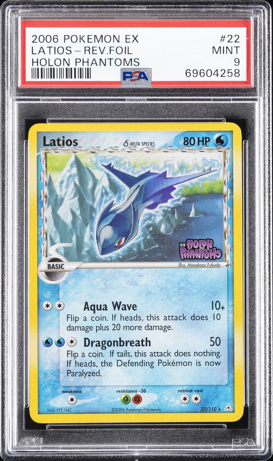 2006 POKEMON EX HOLON PHANTOMS #22 LATIOS-REVERSE FOIL PSA 9